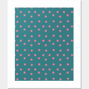 Abdul | Teal and Pink Stars Pattern Posters and Art